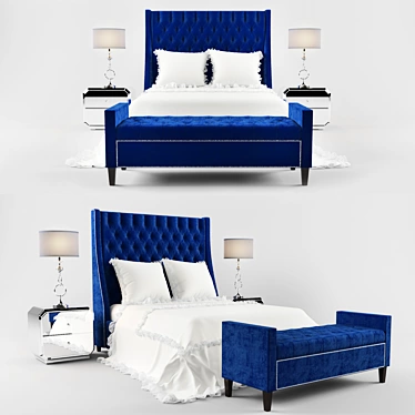 Elegant Blue Bed with Storage 3D model image 1 