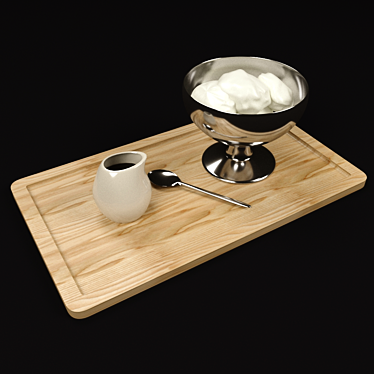 Ice Cream Serving Set with Spoon & Syrup 3D model image 1 