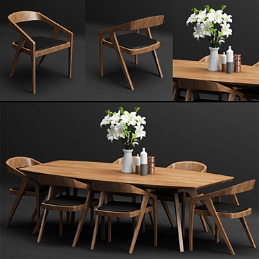 Elegant Katakana Dining Set 3D model image 1 