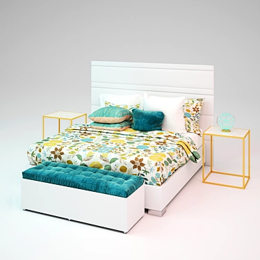 Elegant Bed with a Pouf 3D model image 1 