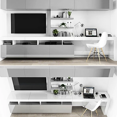 Multifunctional TV Stand Set with Workspace 3D model image 1 