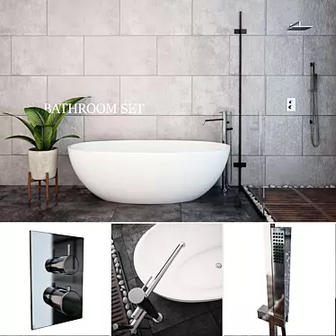 Modern Bathroom Set: Tub, Faucet, Shower 3D model image 1 