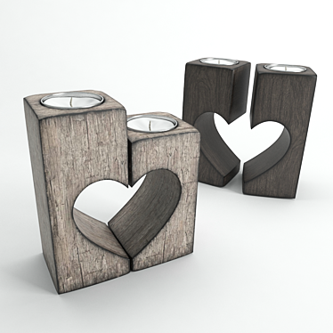 Wooden Candleholders, Romantic Accent 3D model image 1 