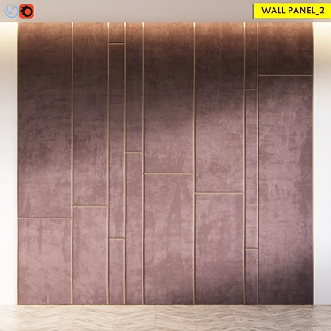Modern Velvet Wall Panel with Copper Trim Inserts 3D model image 1 