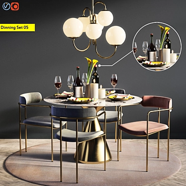 Modern Dining Set: Lenox Chair, Silhouette Table, Pelle Chandelier 3D model image 1 