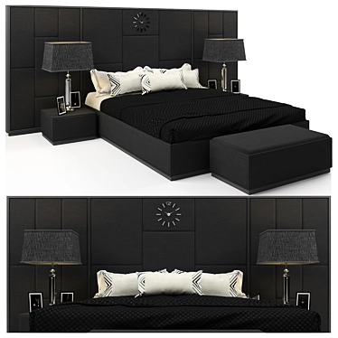 Sleek Black Bed Set 3D model image 1 