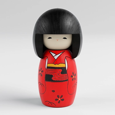 Elegant Kokeshi Doll: Hand-Painted Mahogany 3D model image 1 