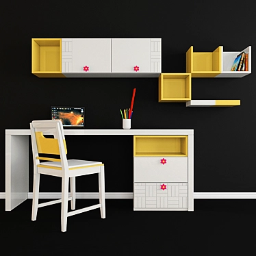 Children's Writing Desk & Decor 3D model image 1 