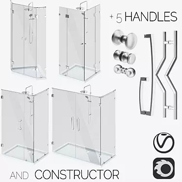 Angled glass shower cabins, designer and handle set