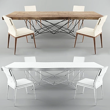 Gordon Deep Wood Table & Sofia Chair- Luxurious Set 3D model image 1 