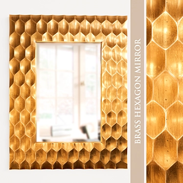 Hex Brass Mirror • Modern Wall Decor 3D model image 1 