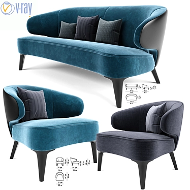 Elegant Minotti Aston Sofa & Chair Set 3D model image 1 