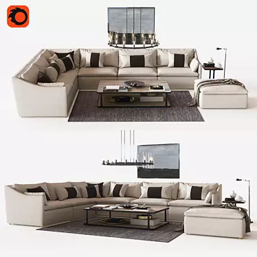 Cloud Slope Arm L-Sectional with Barnes Coffee Table 3D model image 1 