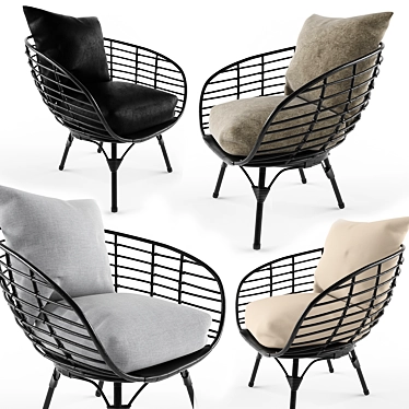 Sleek Black Wicker Chair: All-Weather Comfort 3D model image 1 