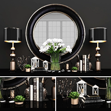 Elegant Decor Set: Console, Mirror, Lamps, Flowers 3D model image 1 