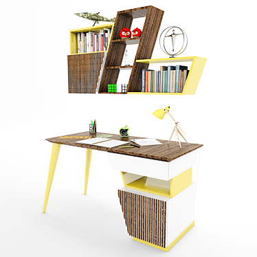  Tarz Study Desk and Bookshelf Set 3D model image 1 