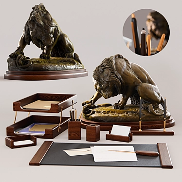 Lion Sculpture Office Set 3D model image 1 