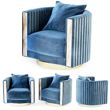 Luxury Blue Velvet Swivel Armchair 3D model image 1 