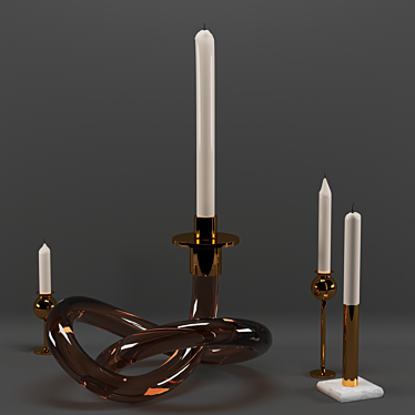 Gilded Candlestick Set 3D model image 1 