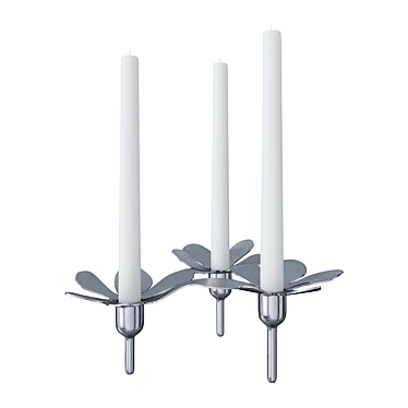 Elegant Stainless Steel Triple Candlestick 3D model image 1 