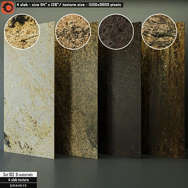 Honed Granite Slab Set 3D model image 1 