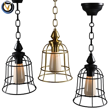 Rustic Cage Pendant: Vintage Kitchen Chandelier 3D model image 1 