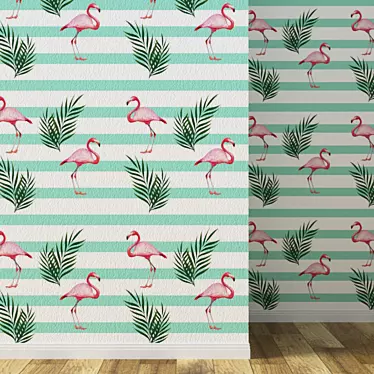 Wallpaper Flamingo blue and leaves