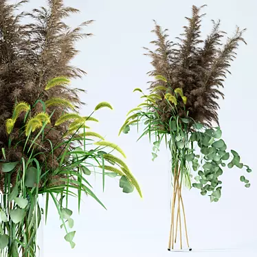 Realistic Eucalyptus & Grasses in Glass Vase 3D model image 1 