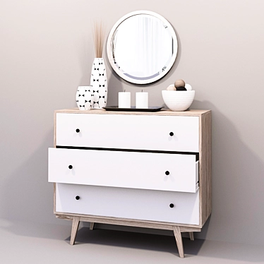 Scandi Wood Dresser with Mirror 3D model image 1 