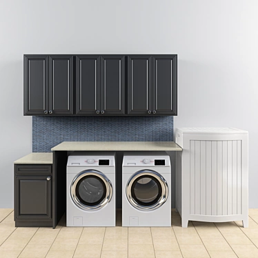 Sleek Laundry Set: Washer, Dryer & Cabinets 3D model image 1 