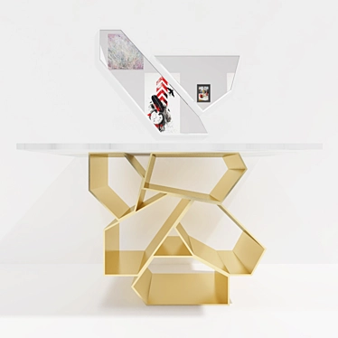Elegant Brass and Marble Console 3D model image 1 