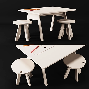 Modern Peekaboo Desk and Chairs 3D model image 1 