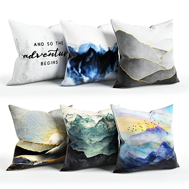 Nature's Rest: Mountain Bliss Pillow Set 3D model image 1 