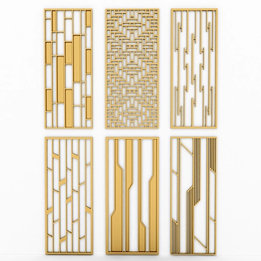 Modern Brass Decorative Panels - Set of 6 3D model image 1 