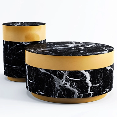 Luxurious Eichholtz Caron Side Table: Faux Black Marble & Brass Finish 3D model image 1 