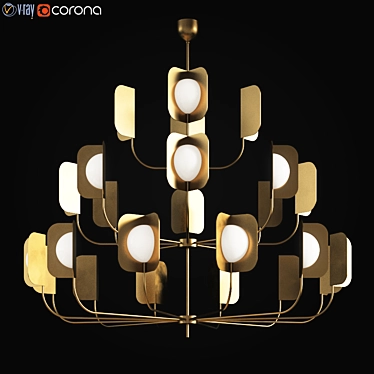 Nature-inspired Leaf Chandelier with 3 Tiers 3D model image 1 