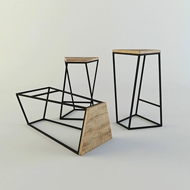 Rustic Metal-Leg Bar Chair 3D model image 1 
