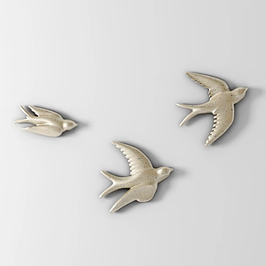 Vintage Pewter Flying Birds Wall Decor 3D model image 1 