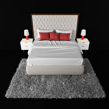 Elegant Tufted Bed Set 3D model image 1 