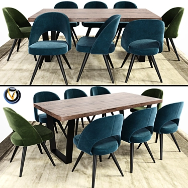 Gloria & Calia Modern Dining Set 3D model image 1 