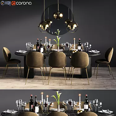 Gubi Dinning Set: Chair, Table, Pendant, Mirror 3D model image 1 