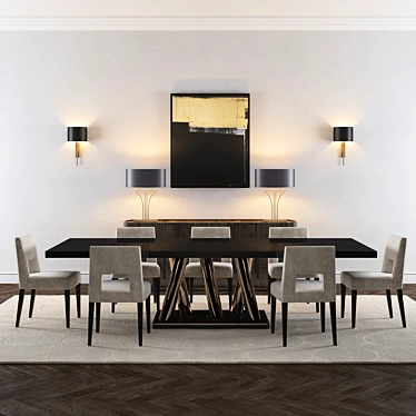 Luxury Furniture Set: Hugo Chair, Aldgate Table, Warwick Storage, Yves Lamps, Ulysses Painting, Orbit Rug 3D model image 1 