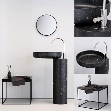 Elegant Nero Marquina Washbasin 3D model image 1 