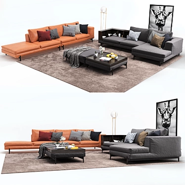 Modern Italian Corner Sofa: Ditre Italia Kim with Wooden Panel & Decor 3D model image 1 