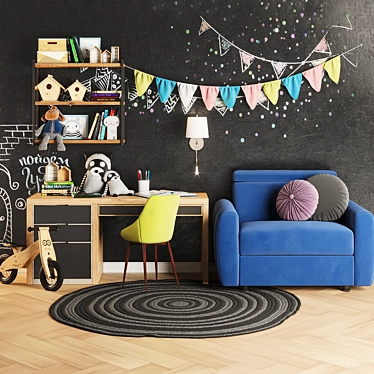 Children's Room Set: Chair, Stool, Lamp, Balance Bike, Woolen Toys 3D model image 1 