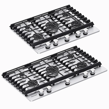 KitchenAid 5-Burner Gas Cooktop with Griddle: Realistic Model, V-Ray Materials 3D model image 1 