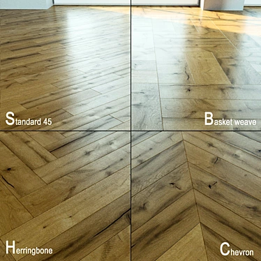 Natural Wood Parquet 138: Chevron, Herringbone, Square Basket, Brick Pattern 3D model image 1 