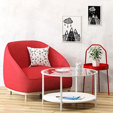 Modern Red Cube & Ikea Living Room Set 3D model image 1 