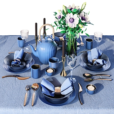 Elegant Anemone Table Setting 3D model image 1 