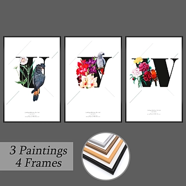 Modern Wall Paintings Set with Frame Options 3D model image 1 